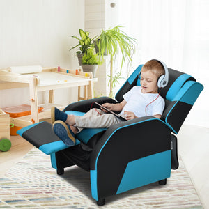 Kids Youth PU Leather Gaming Sofa Recliner with Headrest and Footrest-Blue view 8