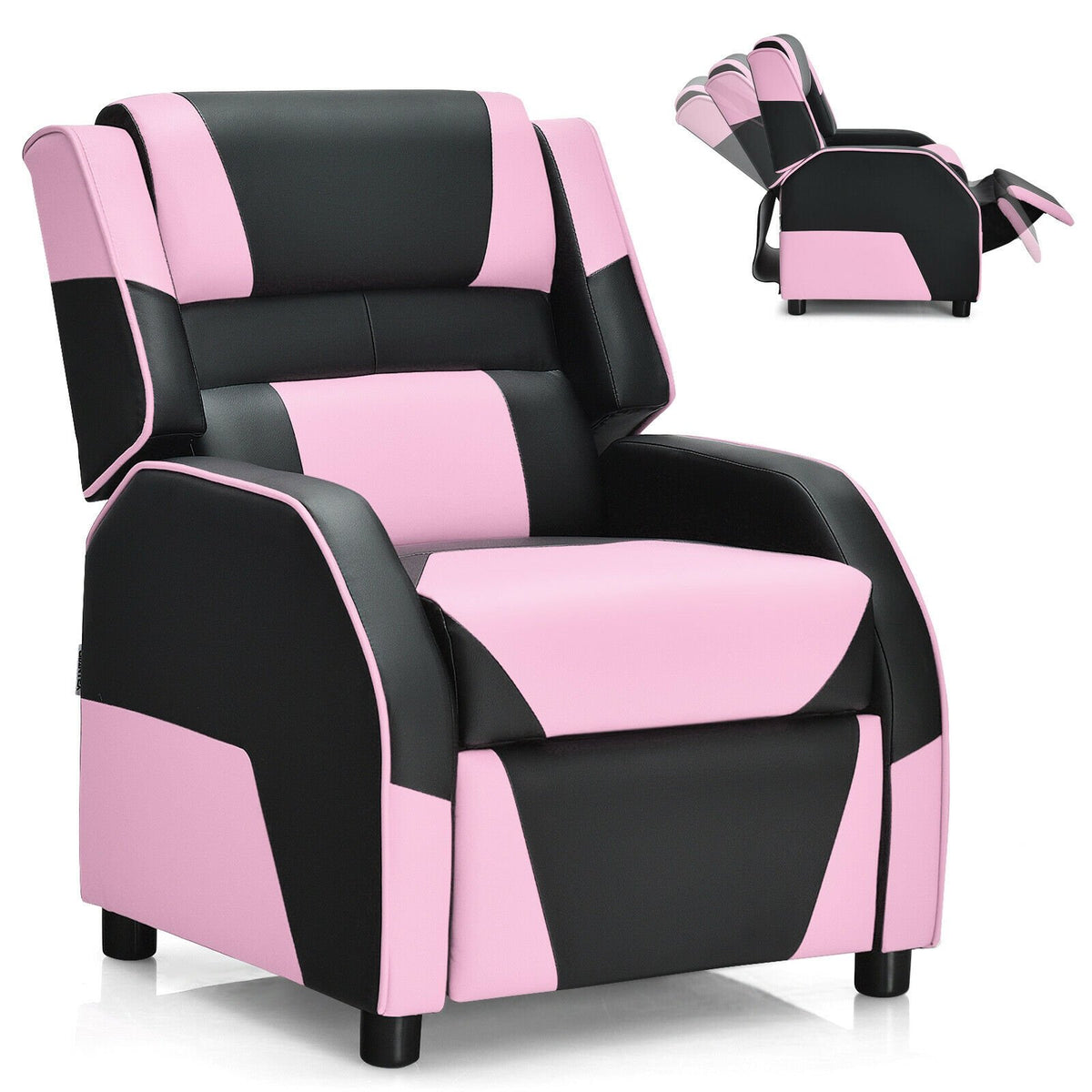 Kids Youth PU Leather Gaming Sofa Recliner with Headrest and Footrest-Pink view 3
