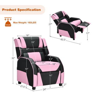 Kids Youth PU Leather Gaming Sofa Recliner with Headrest and Footrest-Pink view 4