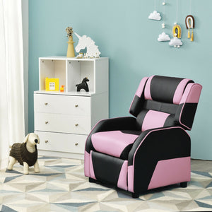 Kids Youth PU Leather Gaming Sofa Recliner with Headrest and Footrest-Pink view 6