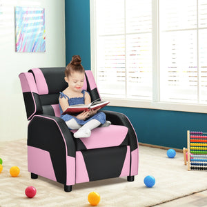 Kids Youth PU Leather Gaming Sofa Recliner with Headrest and Footrest-Pink view 7