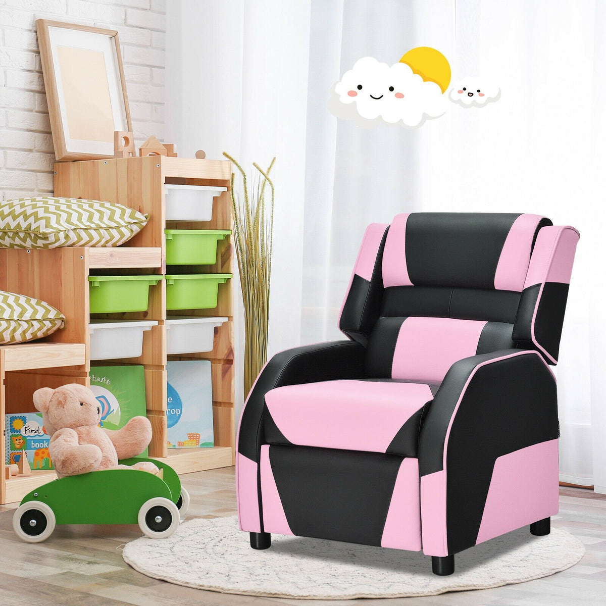 Kids Youth PU Leather Gaming Sofa Recliner with Headrest and Footrest-Pink view 8