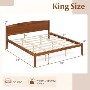 King Size Wooden Platform Bed Frame with Curved Headboard-Walnut view 4