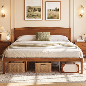 King Size Wooden Platform Bed Frame with Curved Headboard-Walnut view 5