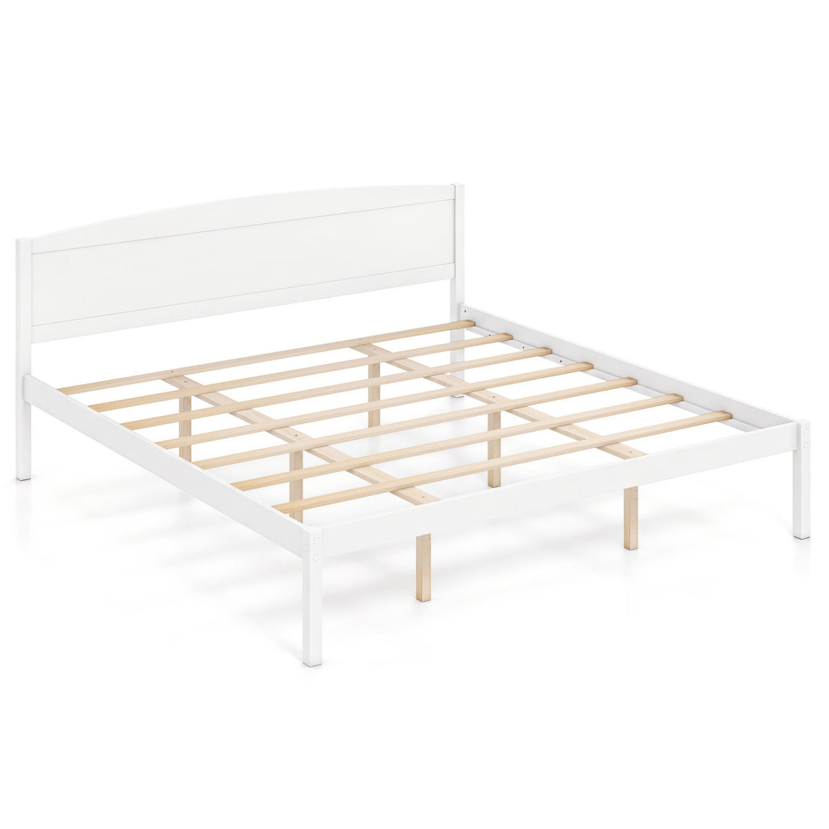 King Size Wooden Platform Bed Frame with Curved Headboard-White