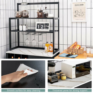 Kitchen Bakers Rack Freestanding Wine Rack Table with Glass Holder and Drawer-Black view 7