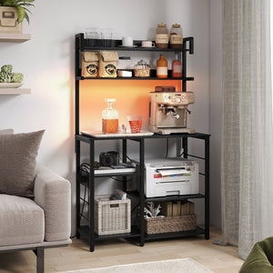 Kitchen Bakers Rack with Power Outlet 5-Tier Microwave Oven Stand with LED Lights-Black view 2