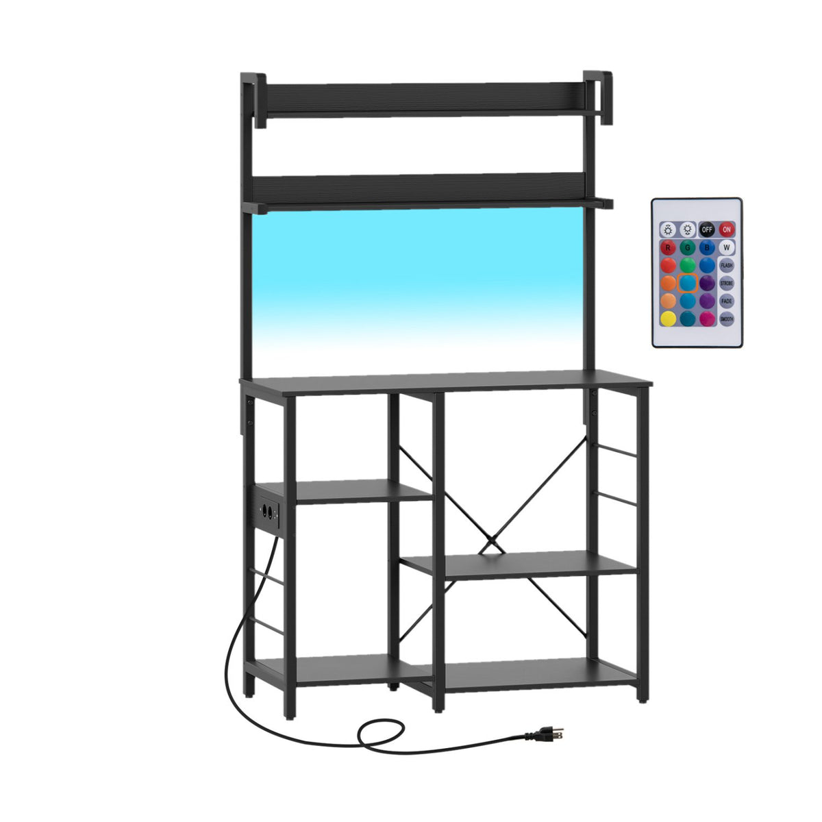 Kitchen Bakers Rack with Power Outlet 5-Tier Microwave Oven Stand with LED Lights-Black view 4