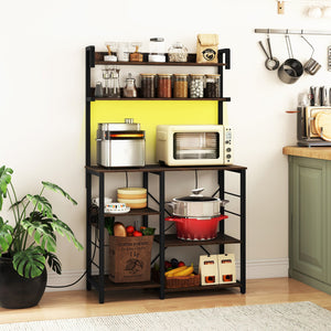 Kitchen Bakers Rack with Power Outlet 5-Tier Microwave Oven Stand with LED Lights-Rustic Brown view 2
