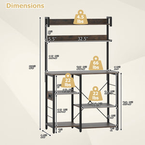 Kitchen Bakers Rack with Power Outlet 5-Tier Microwave Oven Stand with LED Lights-Rustic Brown view 5