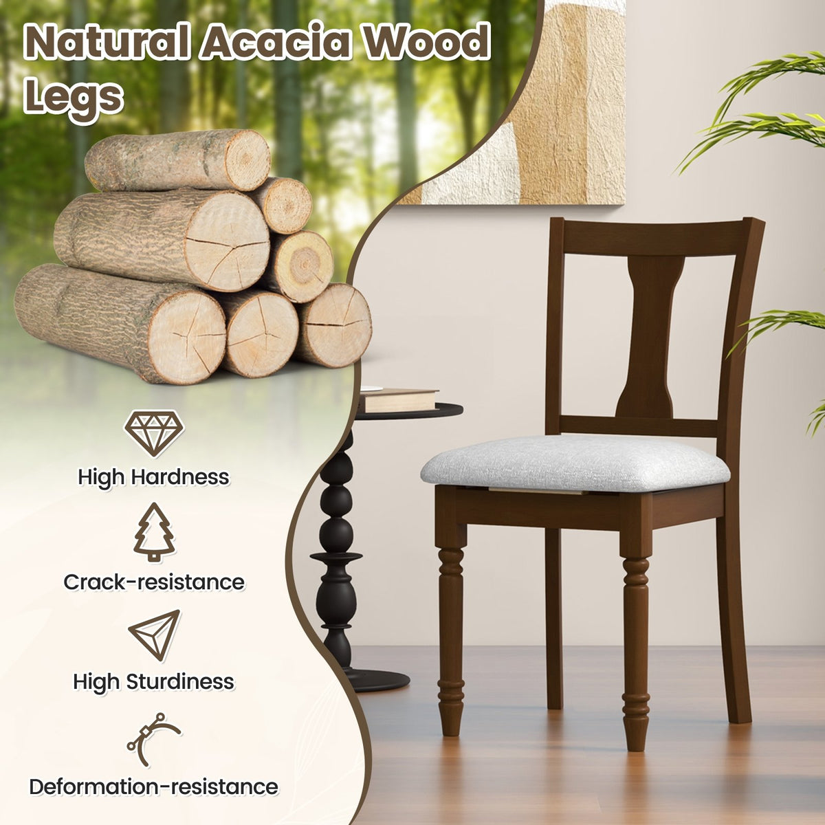 Set of 2 Kitchen Dining Chair with Linen Fabric and Storage Space-Brown view 5