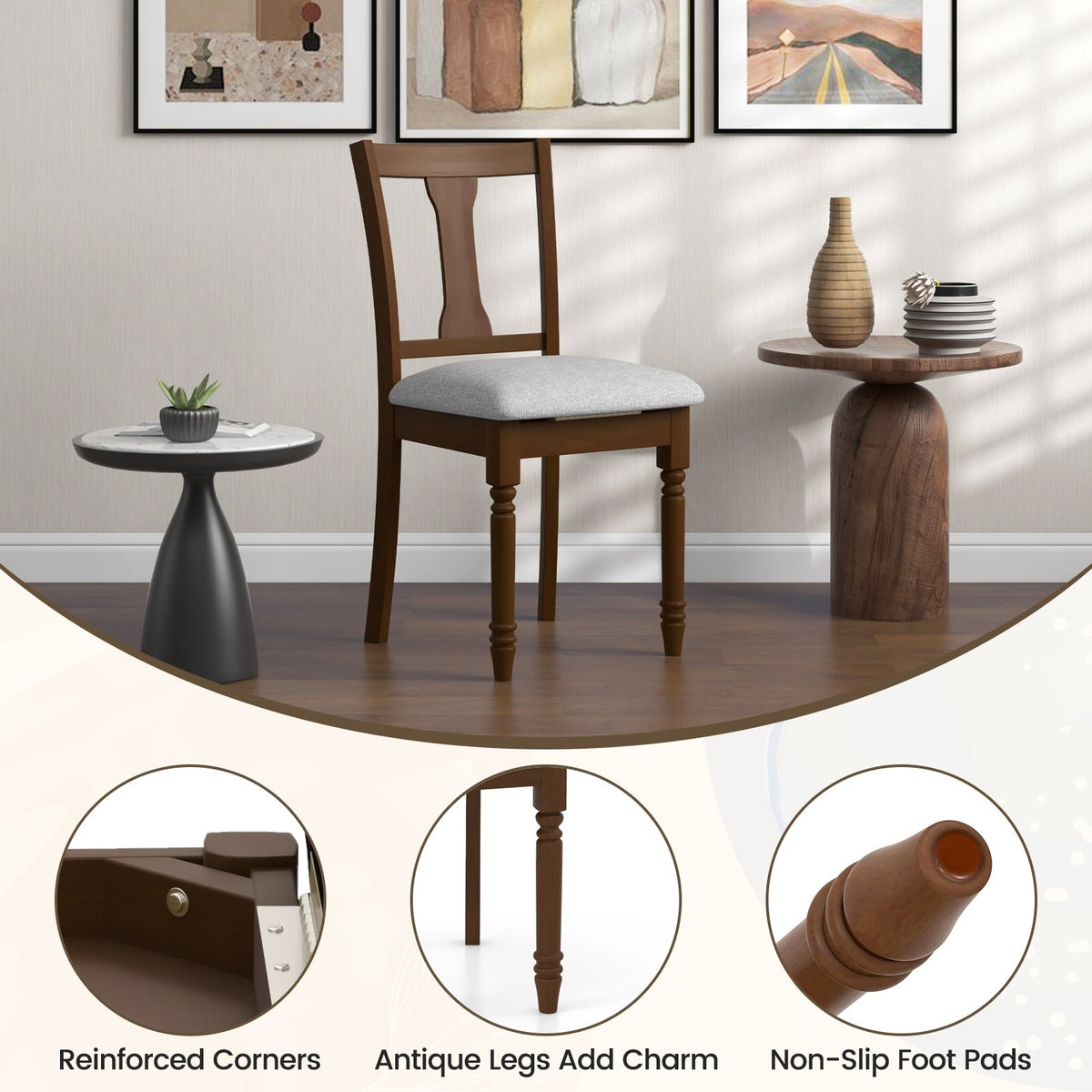 Set of 2 Kitchen Dining Chair with Linen Fabric and Storage Space-Brown view 8