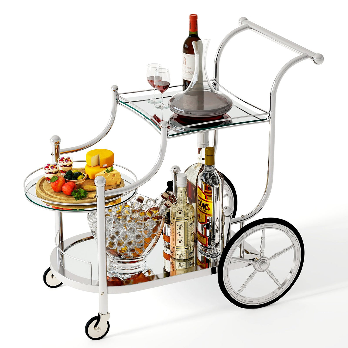 Kitchen Rolling Bar Cart with Tempered Glass Suitable for Restaurant and Hotel view 4