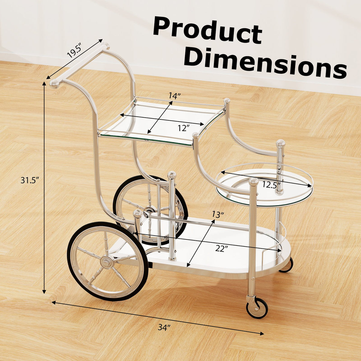 Kitchen Rolling Bar Cart with Tempered Glass Suitable for Restaurant and Hotel view 5
