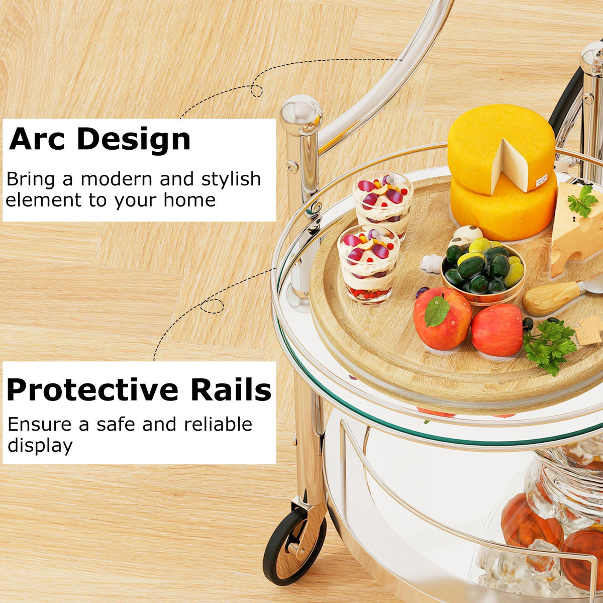 Kitchen Rolling Bar Cart with Tempered Glass Suitable for Restaurant and Hotel view 6