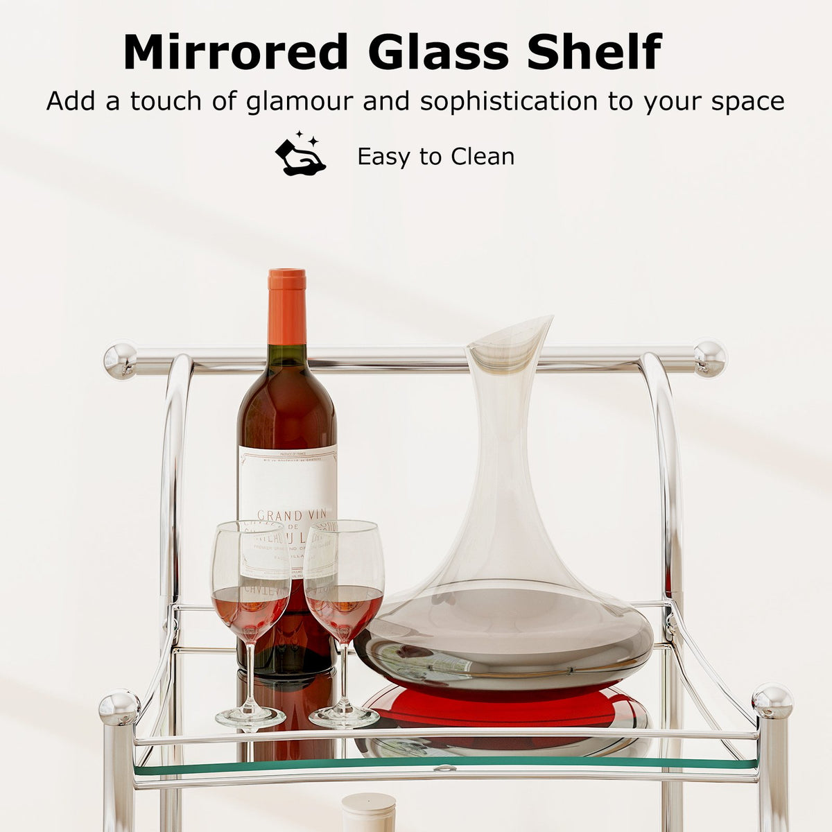 Kitchen Rolling Bar Cart with Tempered Glass Suitable for Restaurant and Hotel view 7