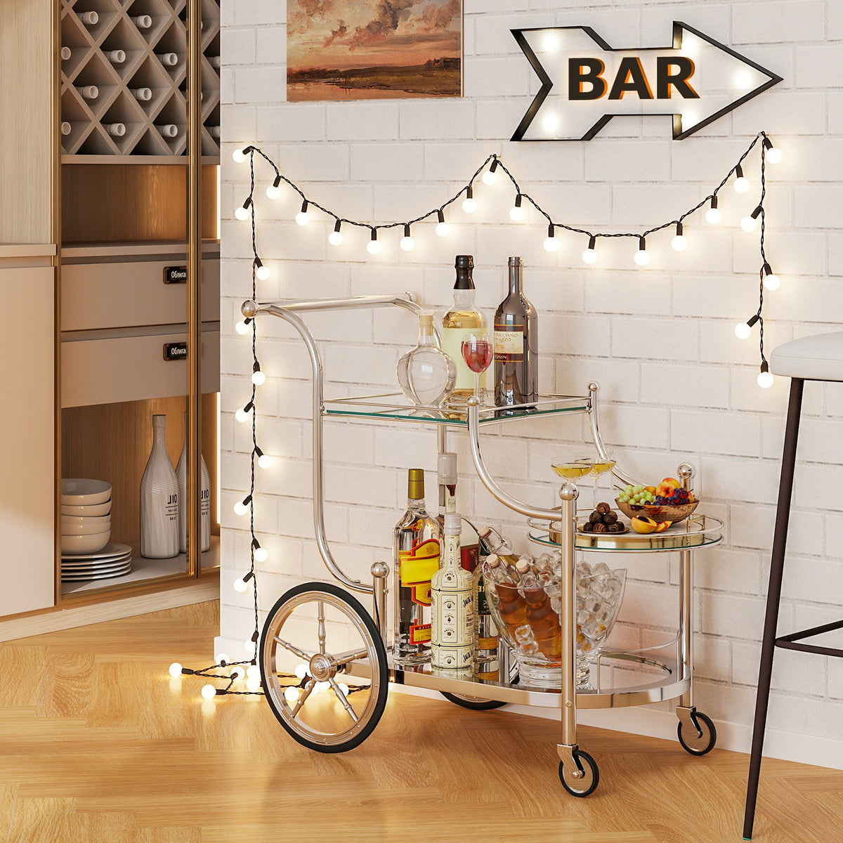 Kitchen Rolling Bar Cart with Tempered Glass Suitable for Restaurant and Hotel view 9