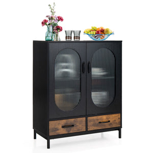 Kitchen Industrial Buffet Sideboard with Tempered Glass Doors-Black view 4