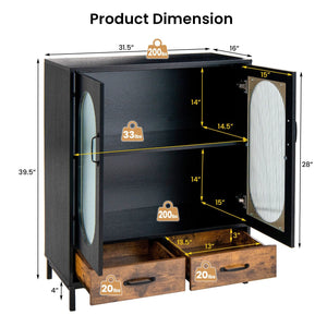 Kitchen Industrial Buffet Sideboard with Tempered Glass Doors-Black view 5