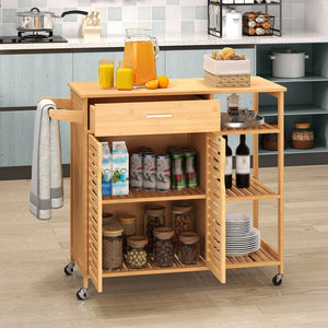 Kitchen Island Cart on Wheels with Sturdy Bamboo Frame-Natural view 3