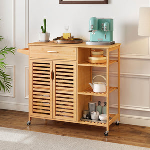 Kitchen Island Cart on Wheels with Sturdy Bamboo Frame-Natural view 6