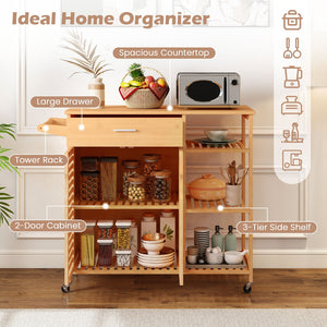 Kitchen Island Cart on Wheels with Sturdy Bamboo Frame-Natural view 7