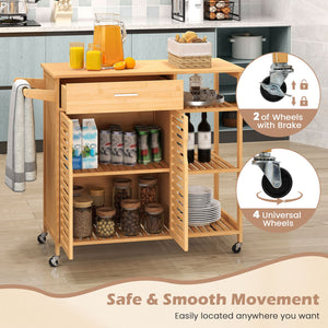 Kitchen Island Cart on Wheels with Sturdy Bamboo Frame-Natural view 8