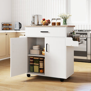 Kitchen Island Cart Rolling Kitchen Storage Island with Drawer-White view 3