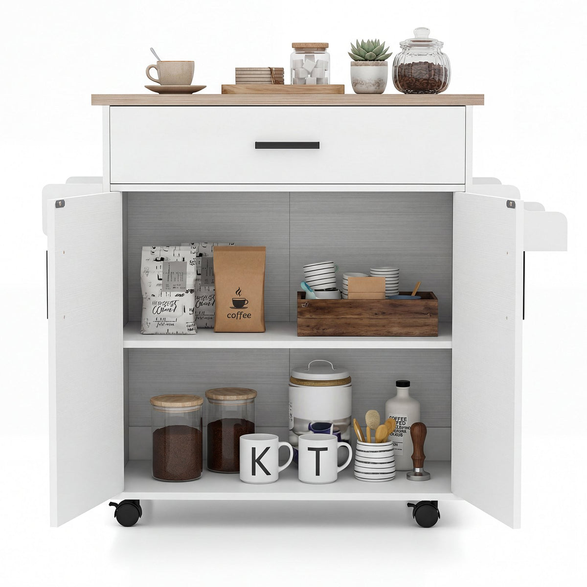 Kitchen Island Cart Rolling Kitchen Storage Island with Drawer-White view 4