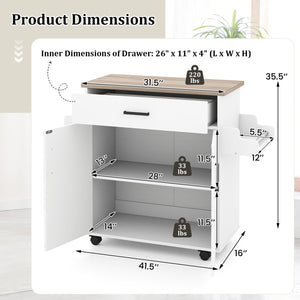 Kitchen Island Cart Rolling Kitchen Storage Island with Drawer-White view 5