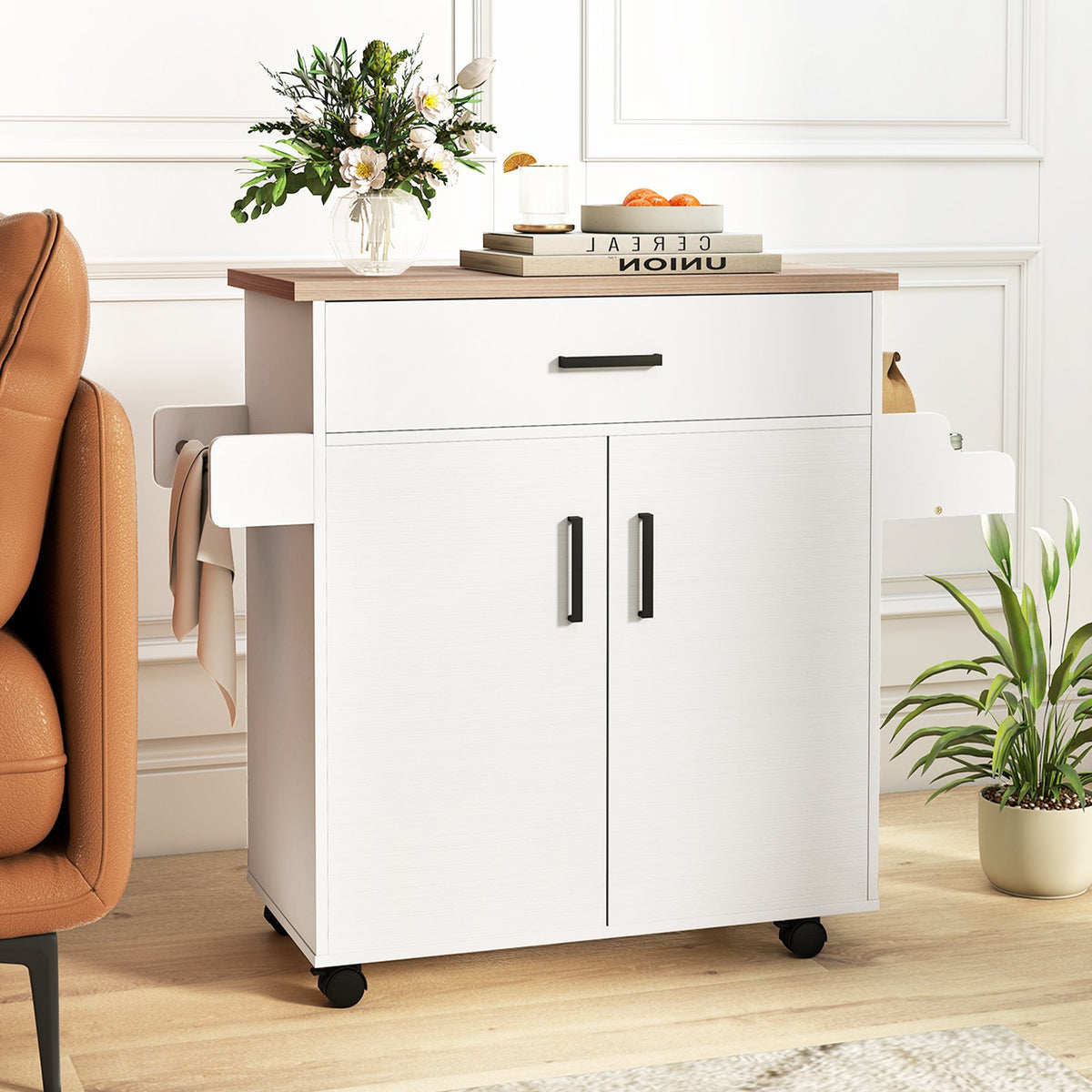Kitchen Island Cart Rolling Kitchen Storage Island with Drawer-White view 6