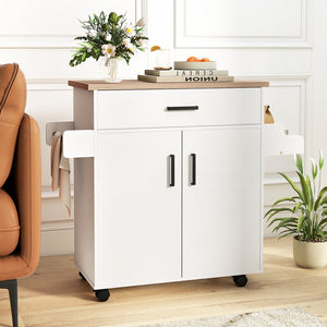 Kitchen Island Cart Rolling Kitchen Storage Island with Drawer-White view 6