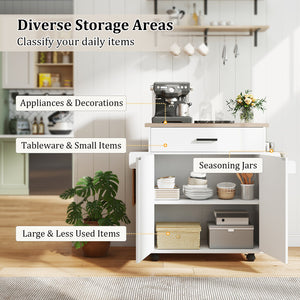 Kitchen Island Cart Rolling Kitchen Storage Island with Drawer-White view 7