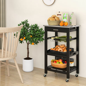 Kitchen Island Cart with Stainless Steel Tabletop and Basket-Black view 3