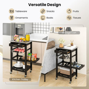 Kitchen Island Cart with Stainless Steel Tabletop and Basket-Black view 6