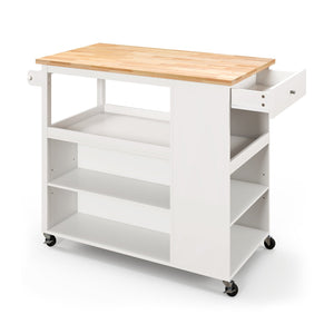 Kitchen Island Trolley Cart on Wheels with Storage Open Shelves and Drawer-White view 4