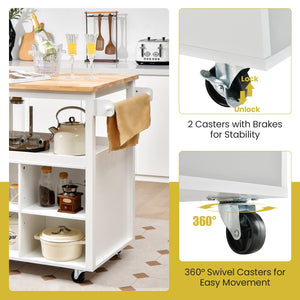 Kitchen Island Trolley Cart on Wheels with Storage Open Shelves and Drawer-White view 6