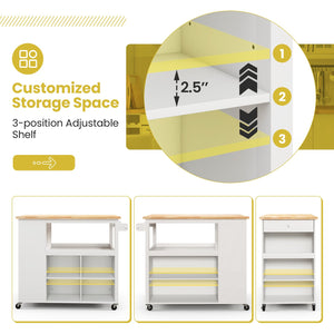 Kitchen Island Trolley Cart on Wheels with Storage Open Shelves and Drawer-White view 7
