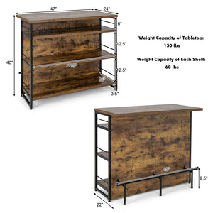 Kitchen Island with 4-Tier Storage Shelf and Long Footrest for Home-Rustic Brown view 5