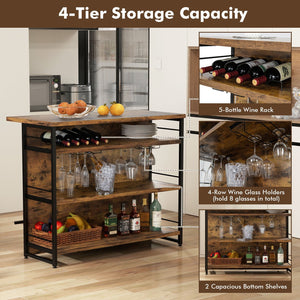 Kitchen Island with 4-Tier Storage Shelf and Long Footrest for Home-Rustic Brown view 6
