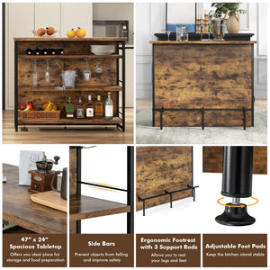 Kitchen Island with 4-Tier Storage Shelf and Long Footrest for Home-Rustic Brown view 7