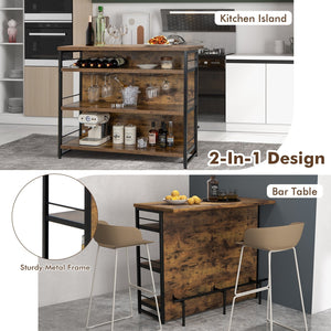 Kitchen Island with 4-Tier Storage Shelf and Long Footrest for Home-Rustic Brown view 8