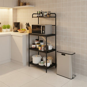 Kitchen Organization with 4-Tier Kitchen Microwave Storage Rack and Trash Can view 3