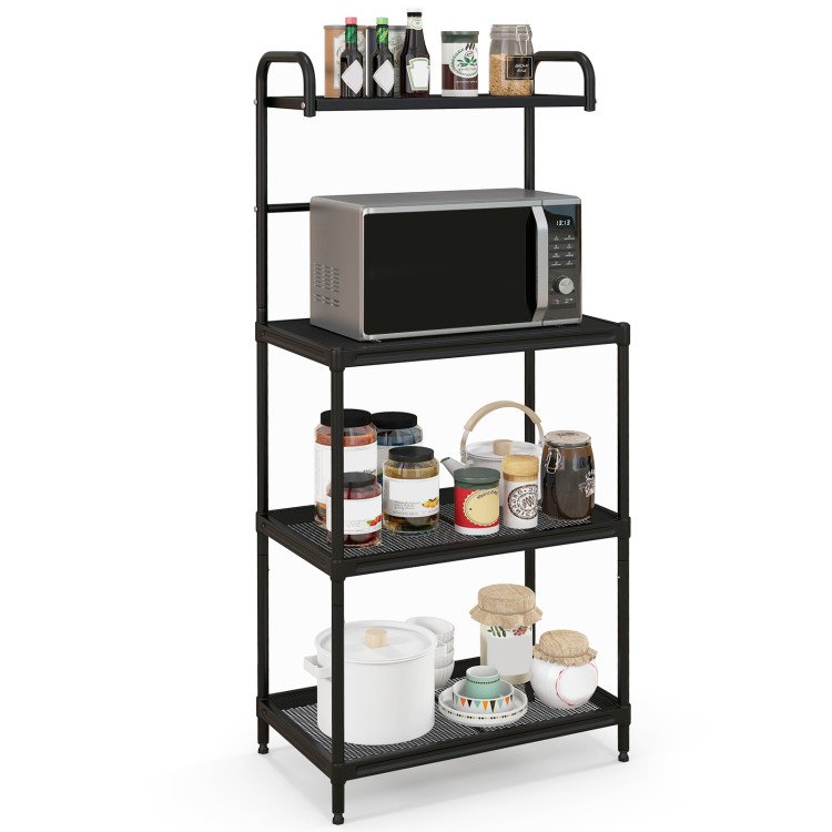 Kitchen Organization with 4-Tier Kitchen Microwave Storage Rack and Trash Can view 5