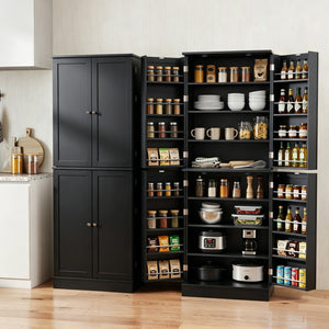Kitchen Pantry Cabinet 65.5 Inch Freestanding Tall Buffet Cupboard-Black view 2