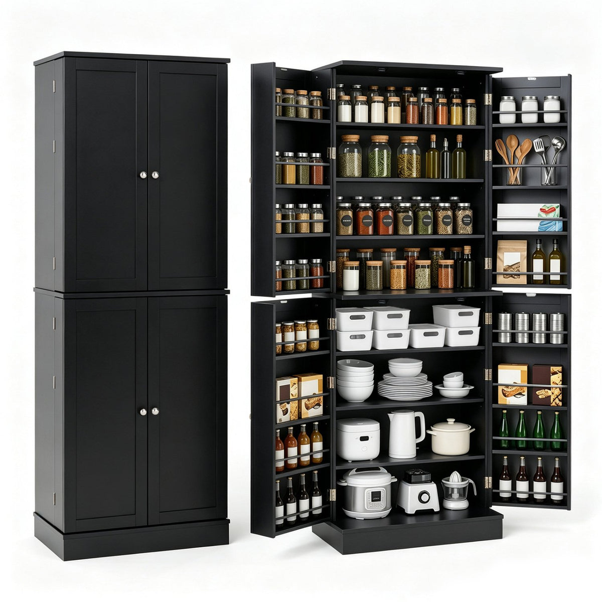 Kitchen Pantry Cabinet 65.5 Inch Freestanding Tall Buffet Cupboard-Black view 4
