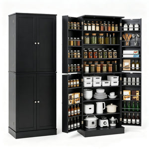 Kitchen Pantry Cabinet 65.5 Inch Freestanding Tall Buffet Cupboard-Black view 4