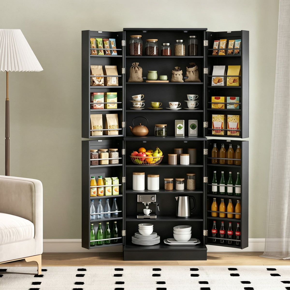 Kitchen Pantry Cabinet 65.5 Inch Freestanding Tall Buffet Cupboard-Black view 6