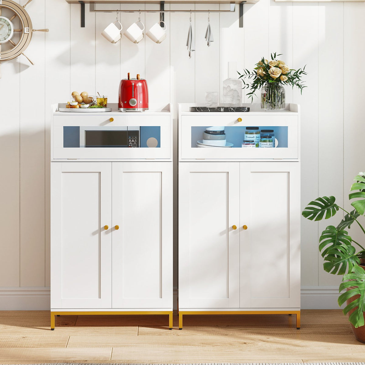 Kitchen Pantry Cabinet Freestanding Food Storage Cupboard-White view 2