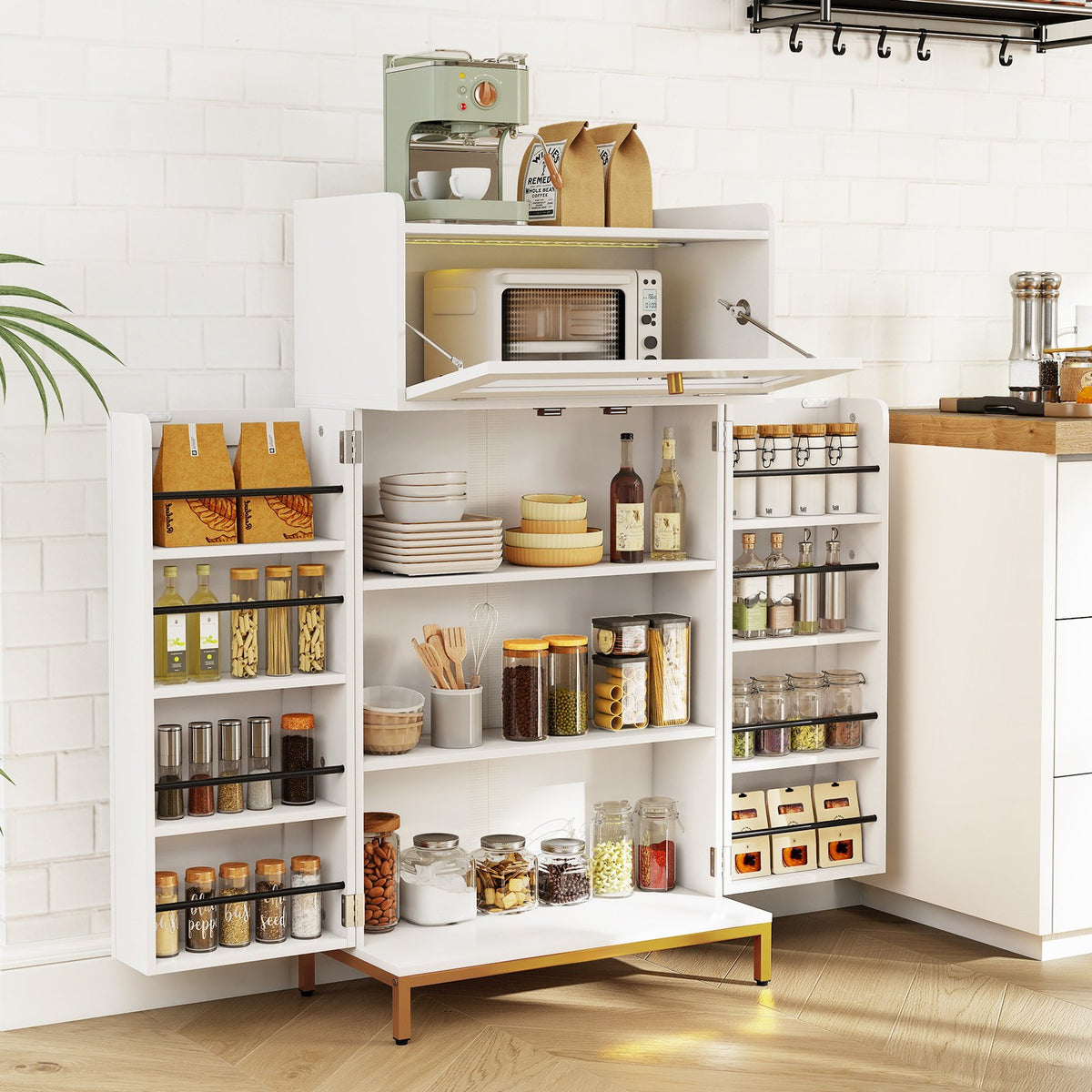 Kitchen Pantry Cabinet Freestanding Food Storage Cupboard-White view 3
